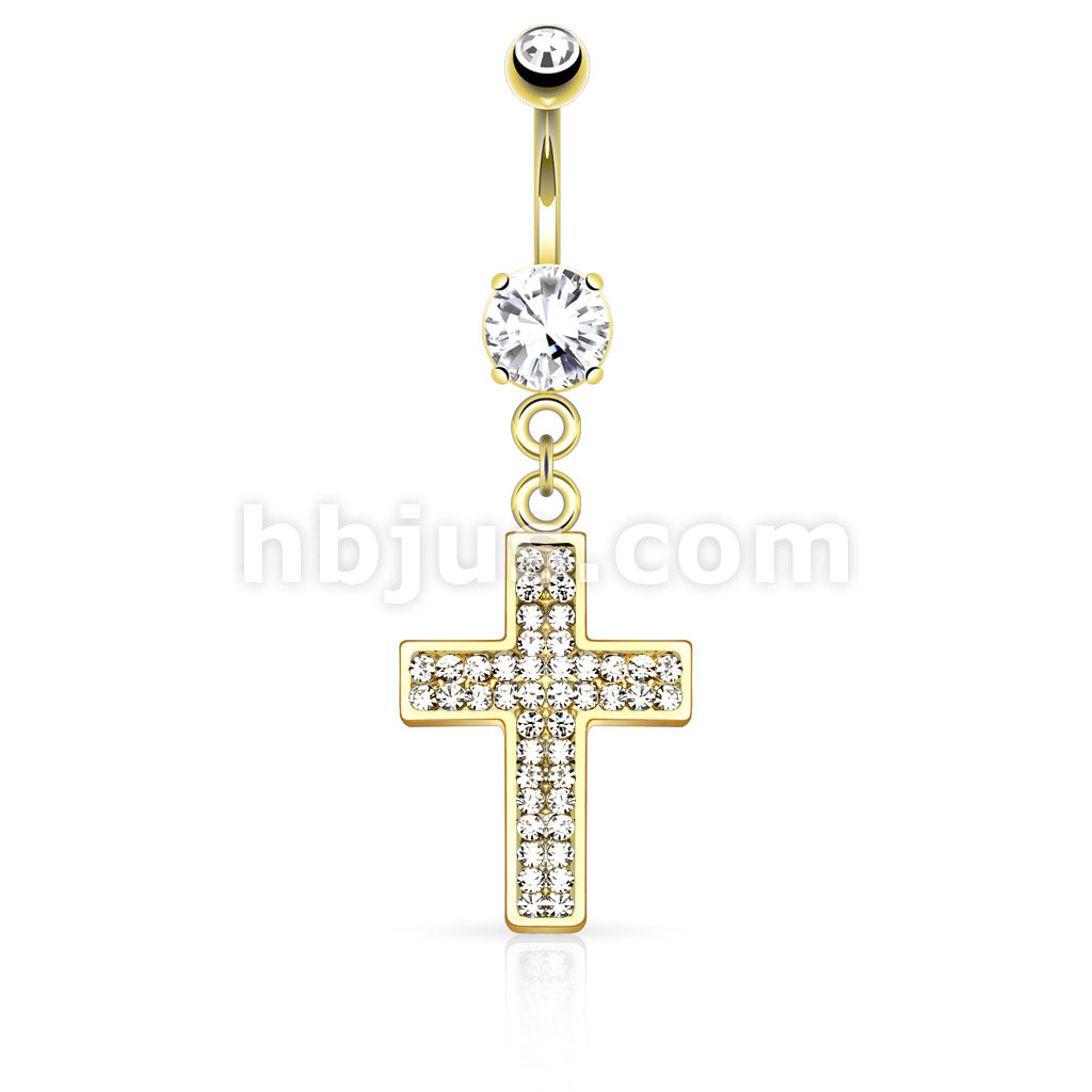 316L Surgical Steel 316L Surgical Steel Gem Paved Cross Dangle Belly... - Image 3