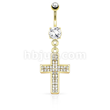 316L Surgical Steel 316L Surgical Steel Gem Paved Cross Dangle Belly... - Image 3