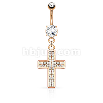 316L Surgical Steel 316L Surgical Steel Gem Paved Cross Dangle Belly... - Image 4