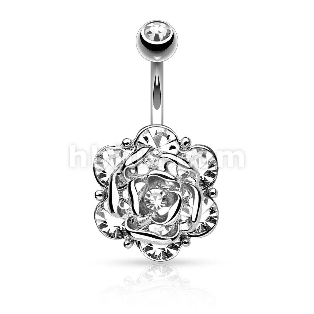 316L Surgical Steel 316L Surgical Steel Flower With Six Gems and Center... - Image 2
