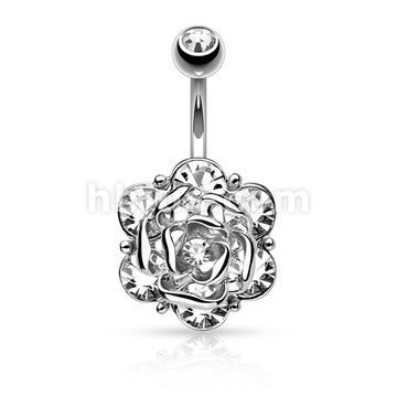 316L Surgical Steel 316L Surgical Steel Flower With Six Gems and Center... - Image 2