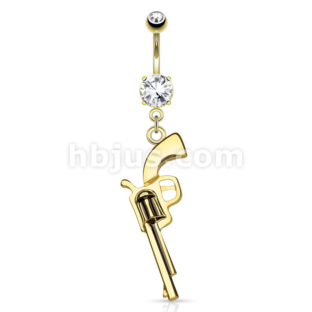 316L Surgical Steel 316L Surgical Steel Gun Dangle CZ Prong Set Belly... - Image 3