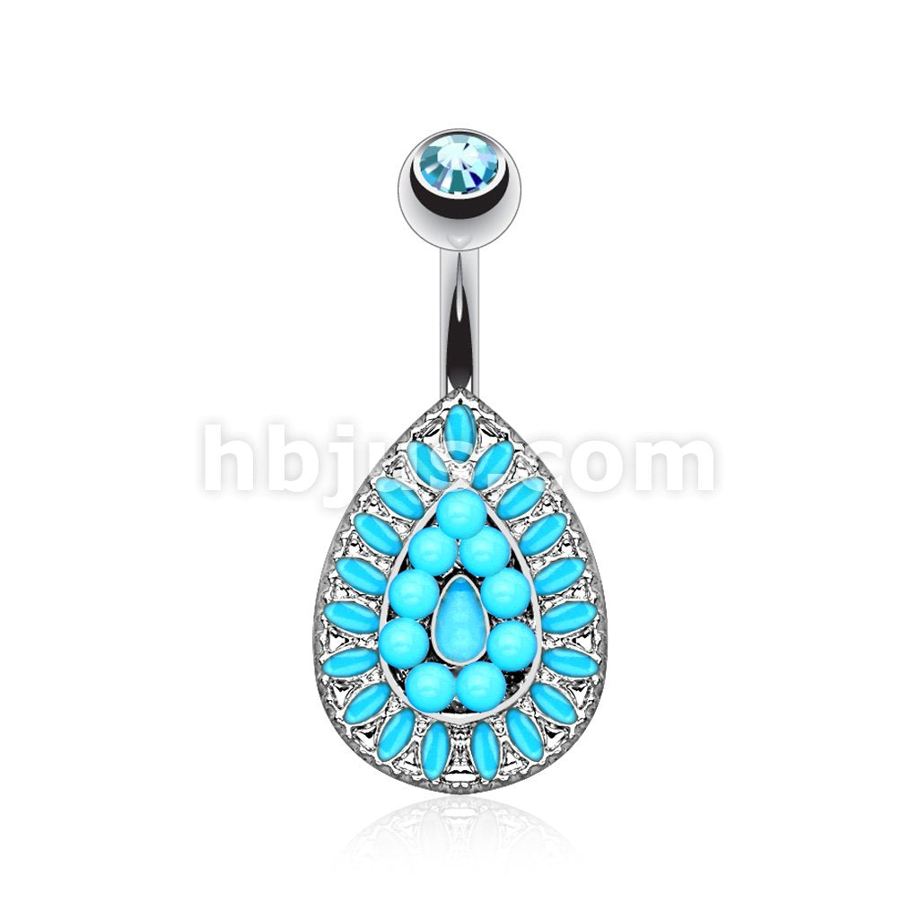 316L Surgical Steel 316L Surgical Steel Vintage Turquoise Bead Teardrop...