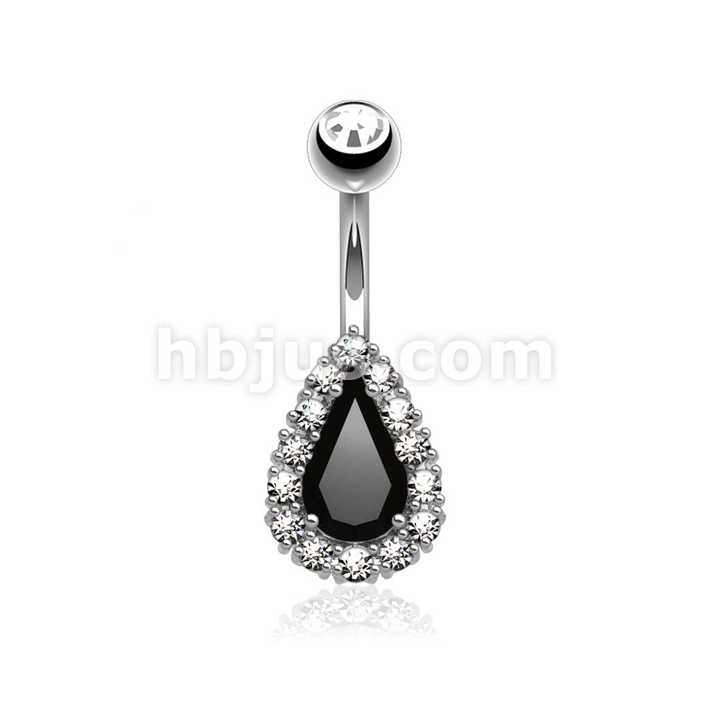 316L Surgical Steel Round CZ Paved Around Prong Set Tear Drop CZ  Belly... - Image 2