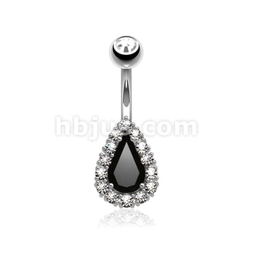 316L Surgical Steel Round CZ Paved Around Prong Set Tear Drop CZ  Belly... - Image 2
