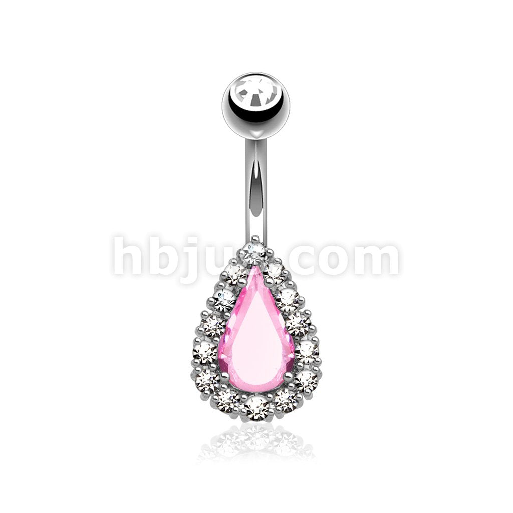 316L Surgical Steel Round CZ Paved Around Prong Set Tear Drop CZ  Belly... - Image 3