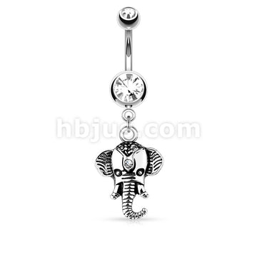 316L Surgical Steel 316L Surgical Steel Elephant Dangle Double Jeweled... - Image 4