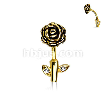 316L Surgical Steel Rose Stem Belly Button Ring - Image 2
