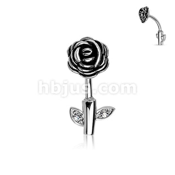316L Surgical Steel Rose Stem Belly Button Ring - Image 3