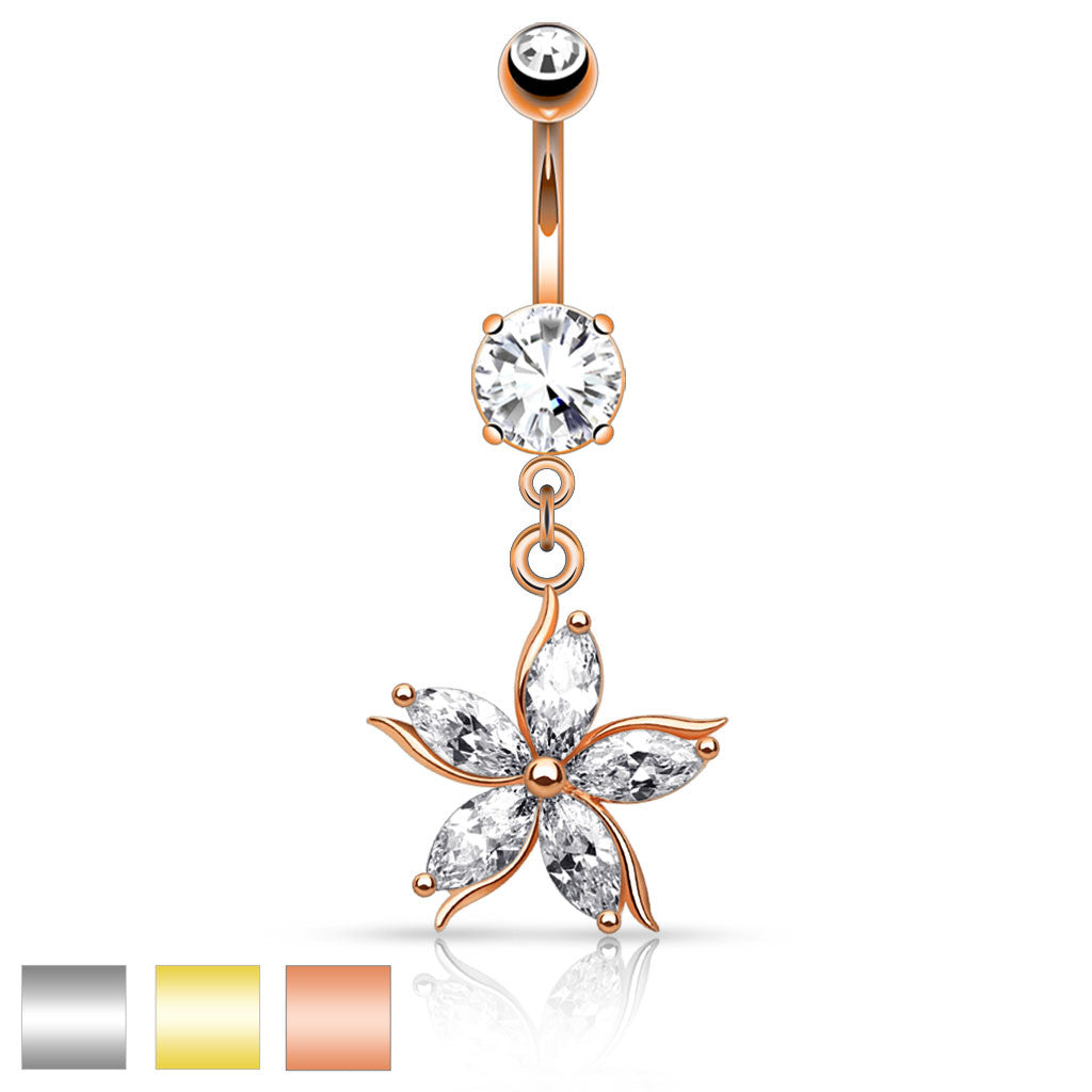 316L Surgical Steel 316L Surgical Steel Flower W/ CZ Shard Petals...