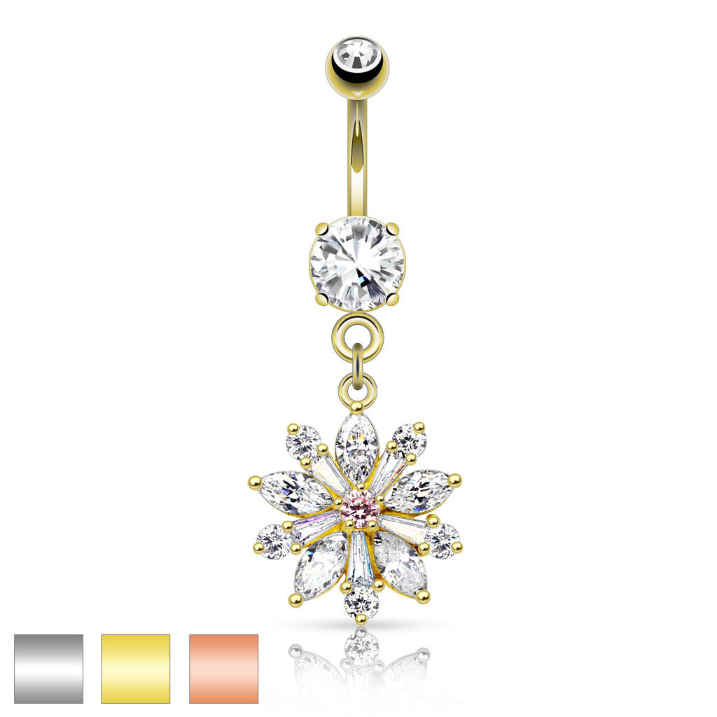 316L Surgical Steel 316L Surgical Steel Flower W/ Prong Set CZ Shard...