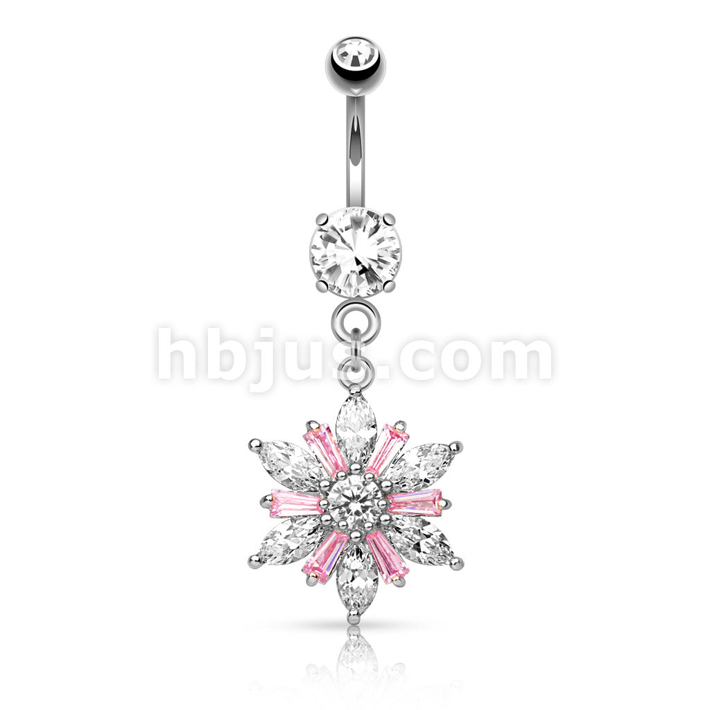 316L Surgical Steel Marquise Cut CZ Petals With Princess Cut Pink CZ... - Image 2