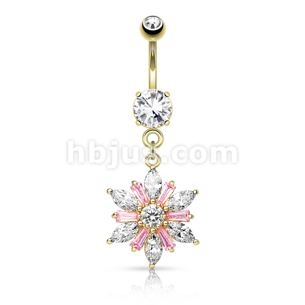 316L Surgical Steel Marquise Cut CZ Petals With Princess Cut Pink CZ... - Image 3