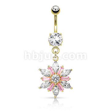 316L Surgical Steel Marquise Cut CZ Petals With Princess Cut Pink CZ... - Image 3