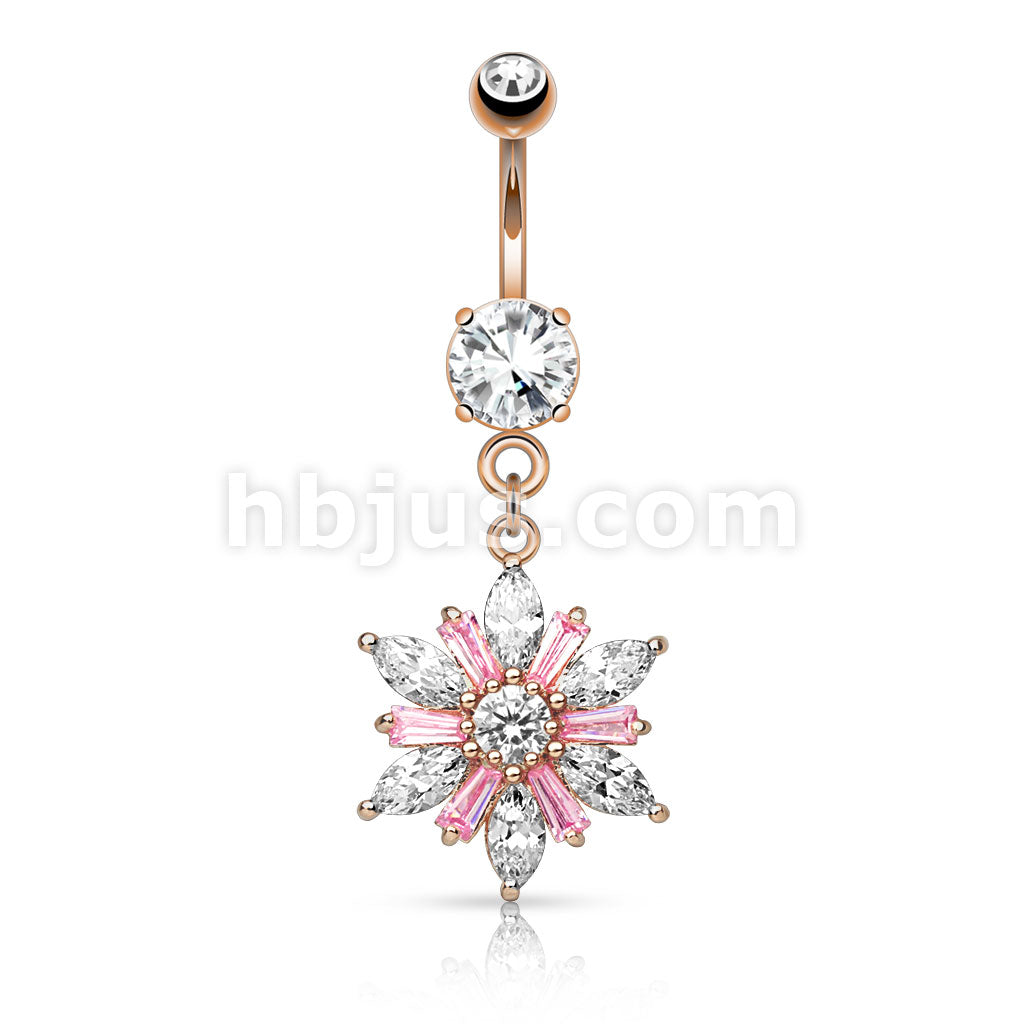 316L Surgical Steel Marquise Cut CZ Petals With Princess Cut Pink CZ... - Image 4