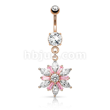 316L Surgical Steel Marquise Cut CZ Petals With Princess Cut Pink CZ... - Image 4
