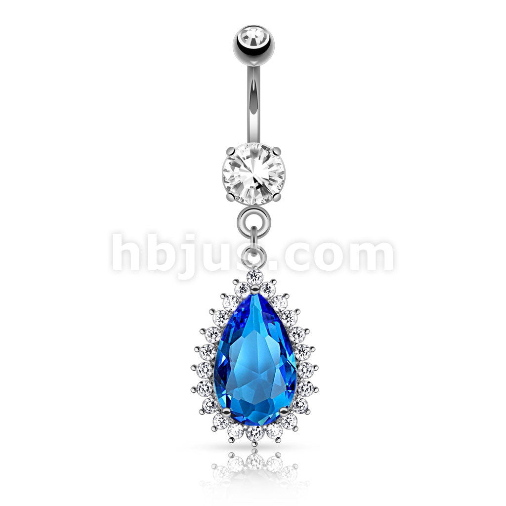 316L Surgical Steel 316L Surgical Steel Large Blue Tear Drop CZ and... - Image 2