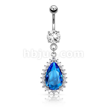 316L Surgical Steel 316L Surgical Steel Large Blue Tear Drop CZ and... - Image 2