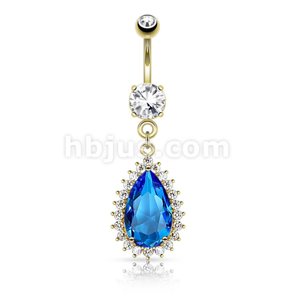 316L Surgical Steel 316L Surgical Steel Large Blue Tear Drop CZ and... - Image 3