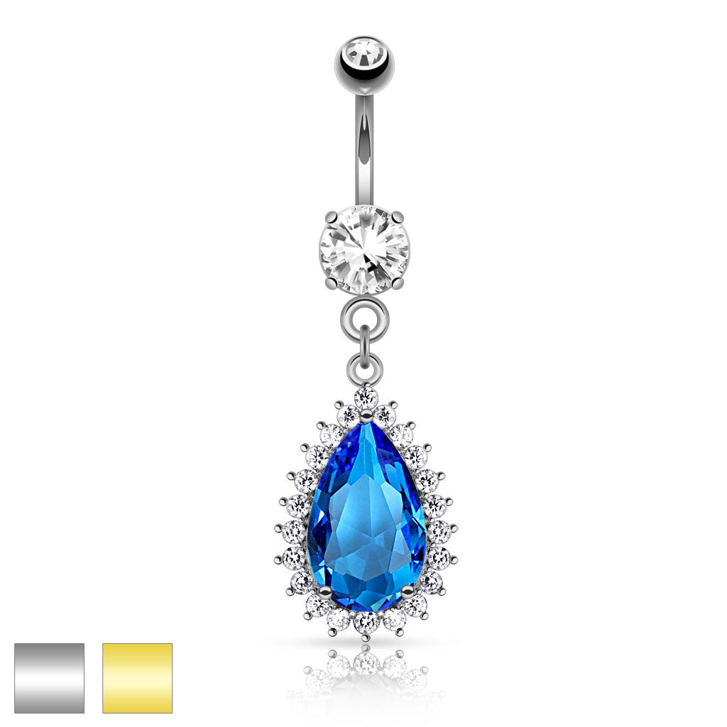 316L Surgical Steel 316L Surgical Steel Large Blue Tear Drop CZ and...