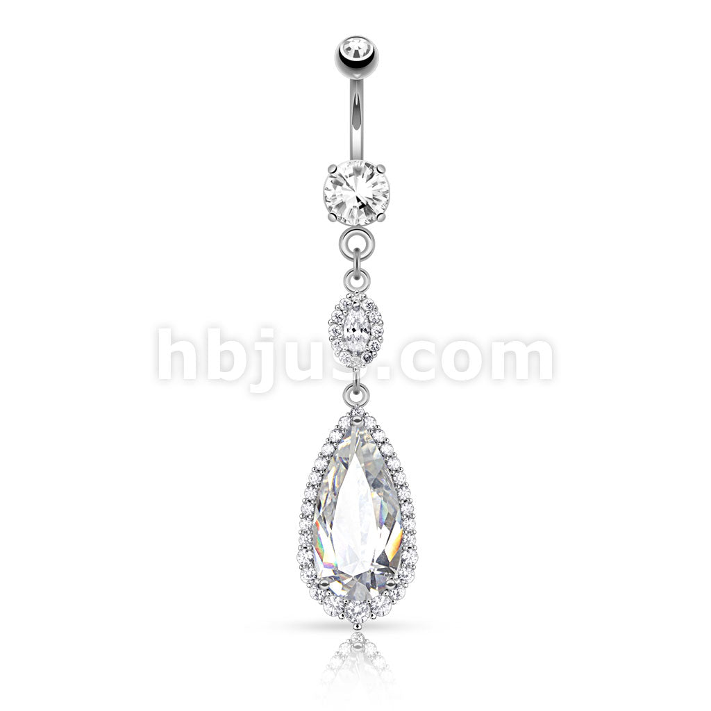 316L Surgical Steel 316L Surgical Steel Large Teardrop CZ With Paved... - Image 2