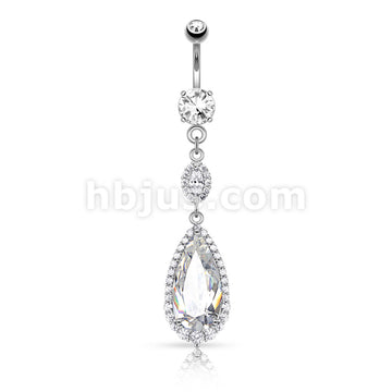 316L Surgical Steel 316L Surgical Steel Large Teardrop CZ With Paved... - Image 2