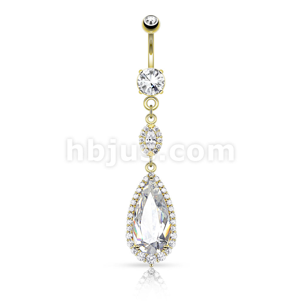 316L Surgical Steel 316L Surgical Steel Large Teardrop CZ With Paved... - Image 3