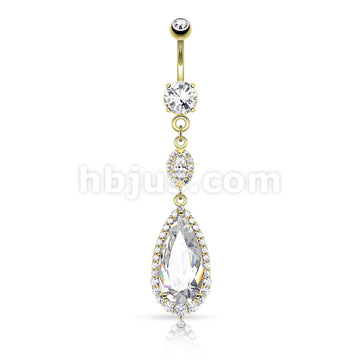 316L Surgical Steel 316L Surgical Steel Large Teardrop CZ With Paved... - Image 3