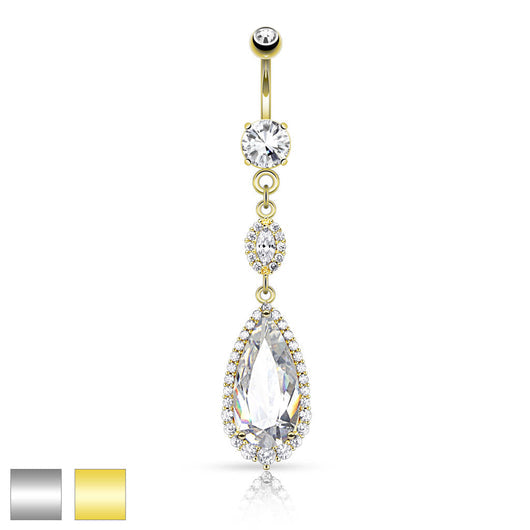 316L Surgical Steel 316L Surgical Steel Large Teardrop CZ With Paved...