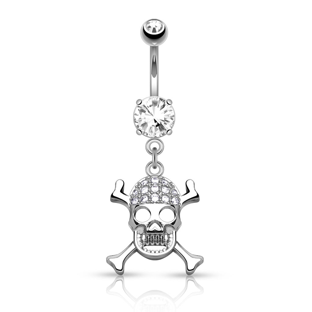 316L Surgical Steel 316L Surgical Steel CZ Paved Skull With Cross Bones...