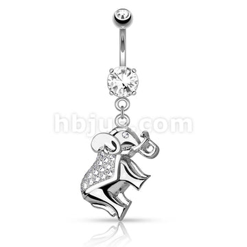 316L Surgical Steel 316L Surgical Steel CZ Paved Elephant Dangle Belly... - Image 2