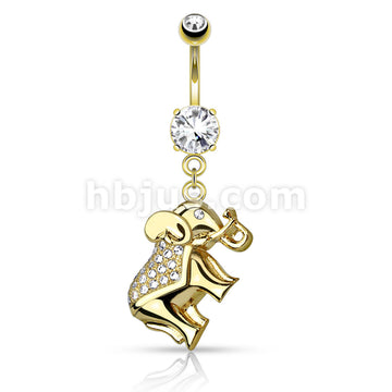 316L Surgical Steel 316L Surgical Steel CZ Paved Elephant Dangle Belly... - Image 3