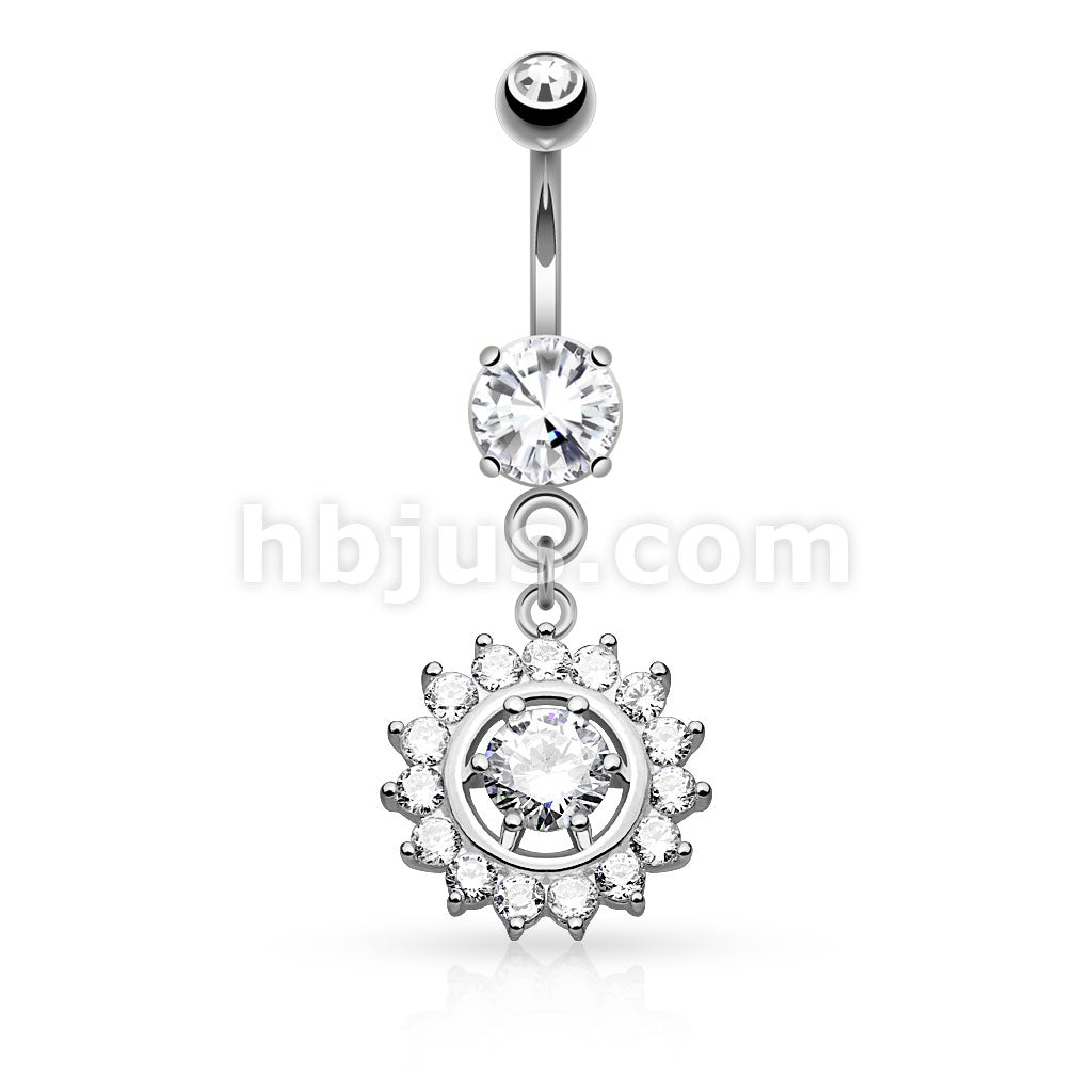 316L Surgical Steel Claw Set CZ Around CZ Center Dangle Belly Button Ring - Image 2