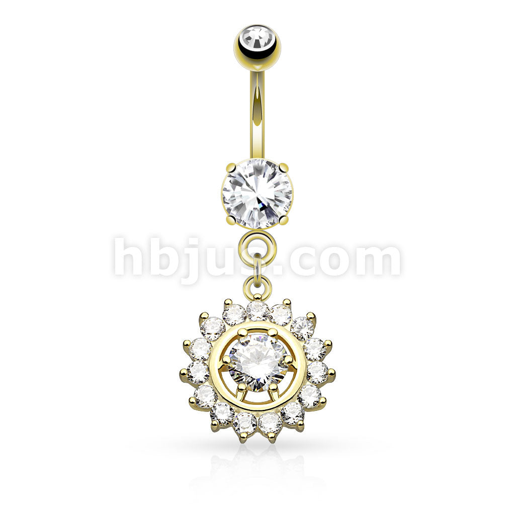 316L Surgical Steel Claw Set CZ Around CZ Center Dangle Belly Button Ring - Image 3