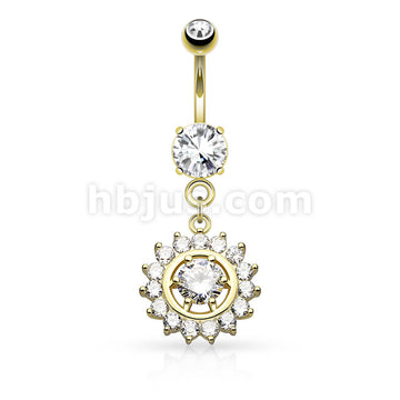 316L Surgical Steel Claw Set CZ Around CZ Center Dangle Belly Button Ring - Image 3