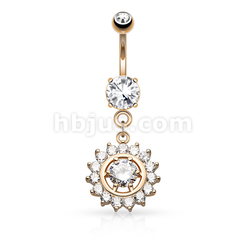 316L Surgical Steel Claw Set CZ Around CZ Center Dangle Belly Button Ring - Image 4