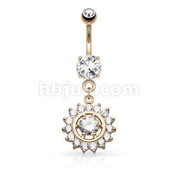 316L Surgical Steel Claw Set CZ Around CZ Center Dangle Belly Button Ring - Image 4