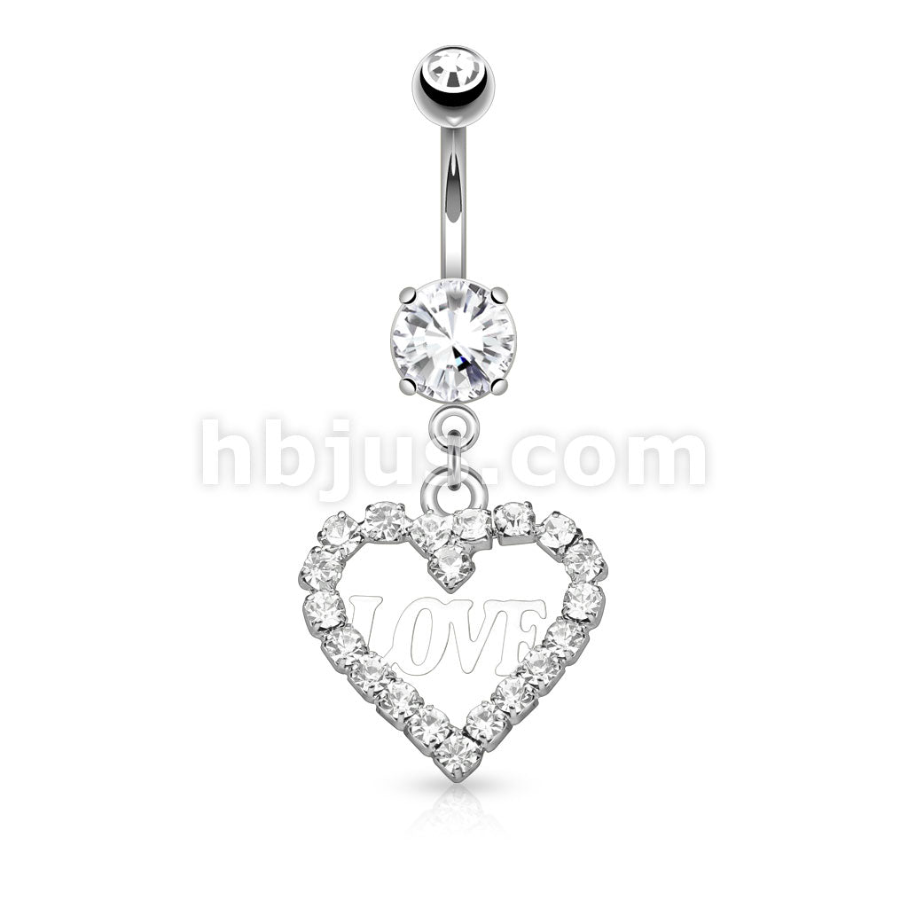 316L Surgical Steel 316L Surgical Steel Crystal Paved Hollow Heart With... - Image 2