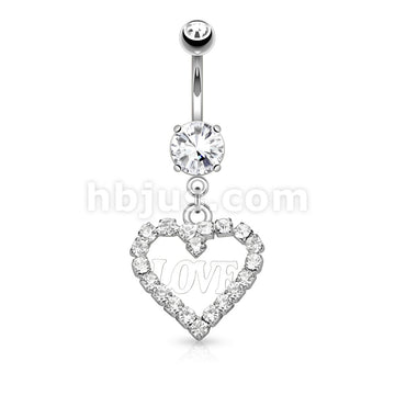 316L Surgical Steel 316L Surgical Steel Crystal Paved Hollow Heart With... - Image 2