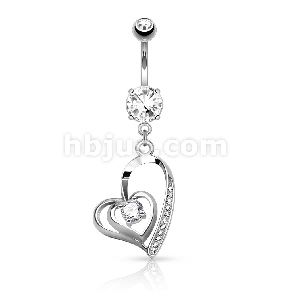316L Surgical Steel 316L Surgical Steel CZ Centered Double Heart With... - Image 2