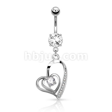 316L Surgical Steel 316L Surgical Steel CZ Centered Double Heart With... - Image 2