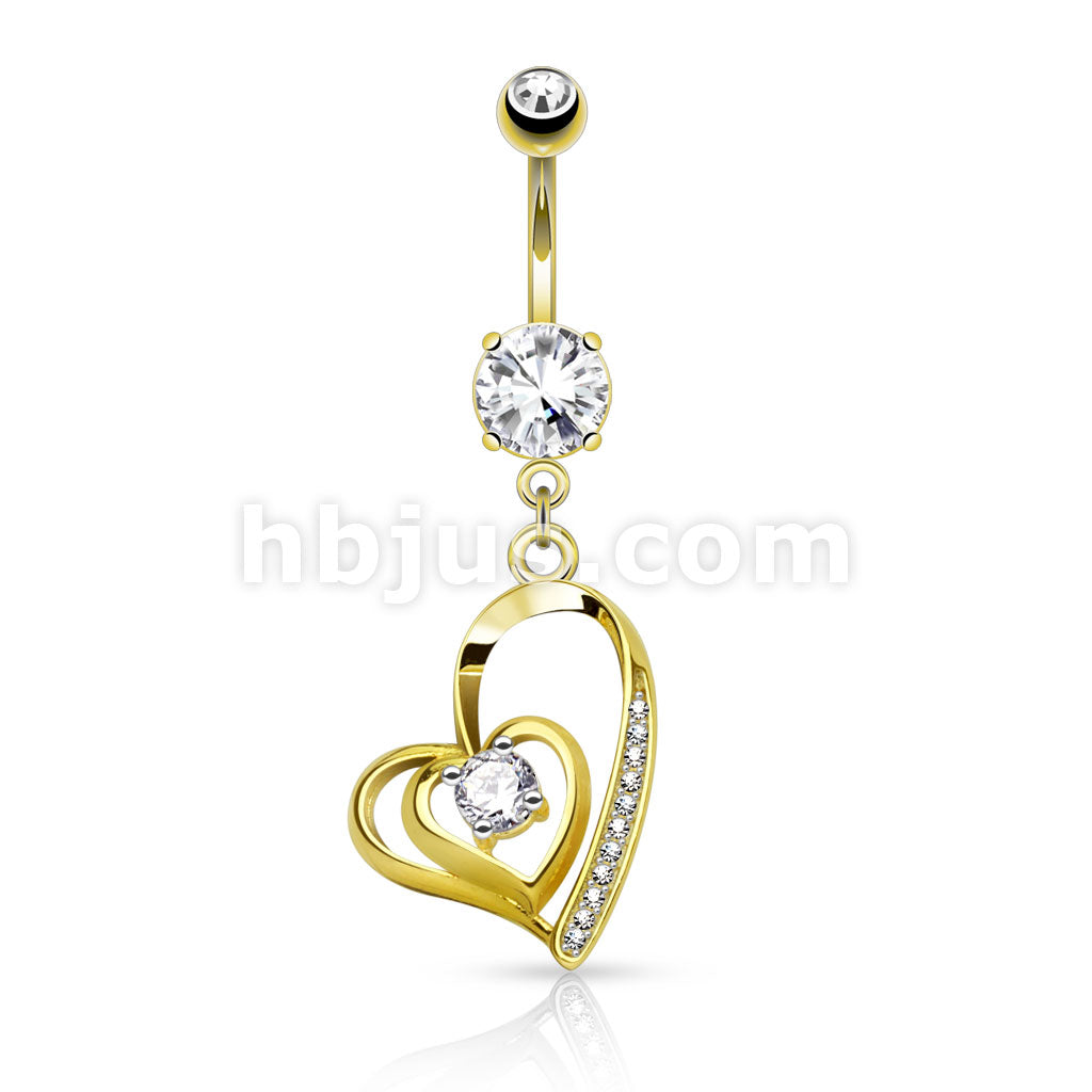 316L Surgical Steel 316L Surgical Steel CZ Centered Double Heart With... - Image 3