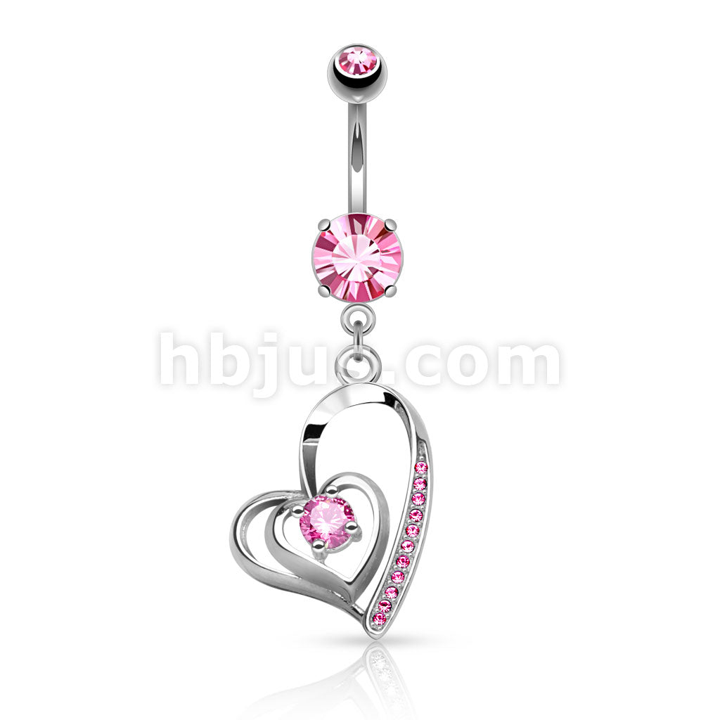 316L Surgical Steel 316L Surgical Steel CZ Centered Double Heart With... - Image 4