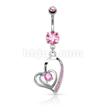 316L Surgical Steel 316L Surgical Steel CZ Centered Double Heart With... - Image 4
