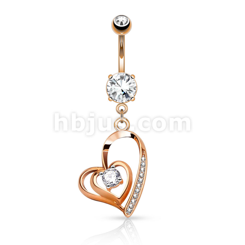 316L Surgical Steel 316L Surgical Steel CZ Centered Double Heart With... - Image 5
