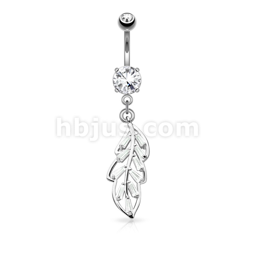 316L Surgical Steel 316L Surgical Steel Princess Cut CZ Paved Leaf... - Image 2