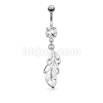 316L Surgical Steel 316L Surgical Steel Princess Cut CZ Paved Leaf... - Image 2