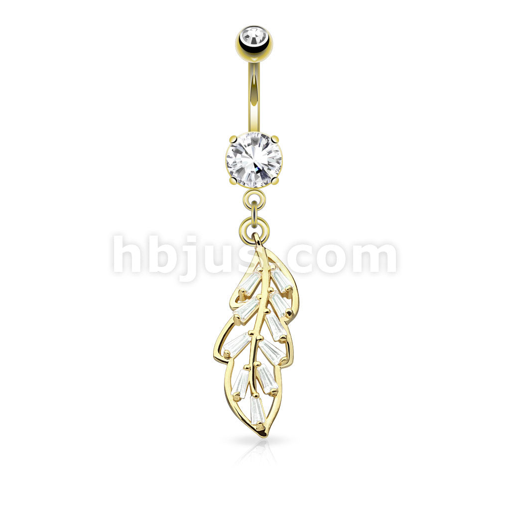 316L Surgical Steel 316L Surgical Steel Princess Cut CZ Paved Leaf... - Image 3