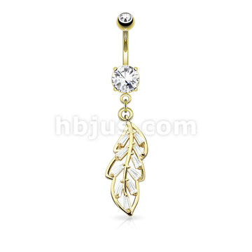 316L Surgical Steel 316L Surgical Steel Princess Cut CZ Paved Leaf... - Image 3