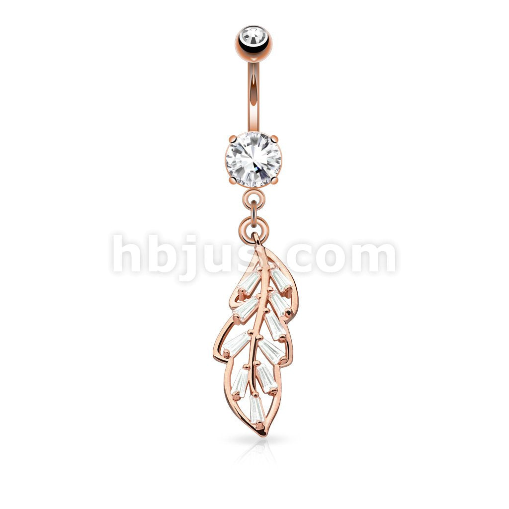 316L Surgical Steel 316L Surgical Steel Princess Cut CZ Paved Leaf... - Image 4
